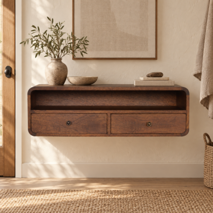 Forma Floating Open Console — Chestnut — styled interior