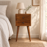 Forma Petite Two-Drawer Bedside — Chestnut — styled interior