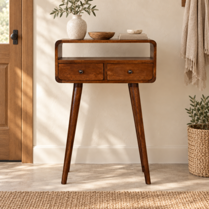 Forma Petite Console Table — Chestnut — styled interior