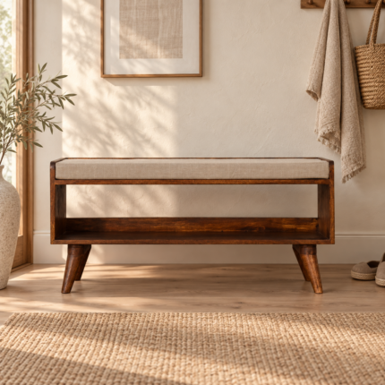 Nord Mud Linen Storage Bench — Chestnut — styled interior