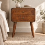 Lina Curved Bedside — Chestnut — styled interior