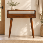 Lina Curved Console Table — Chestnut — styled interior