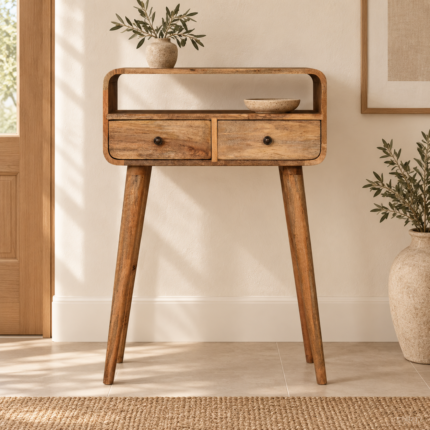 Lina Petite Curved Console Table — Natural — styled interior