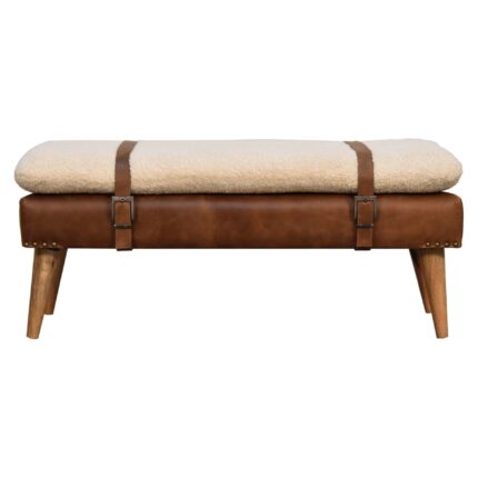 Forma Bouclé Buffalo Hide Leather Bench — Natural — product photograph