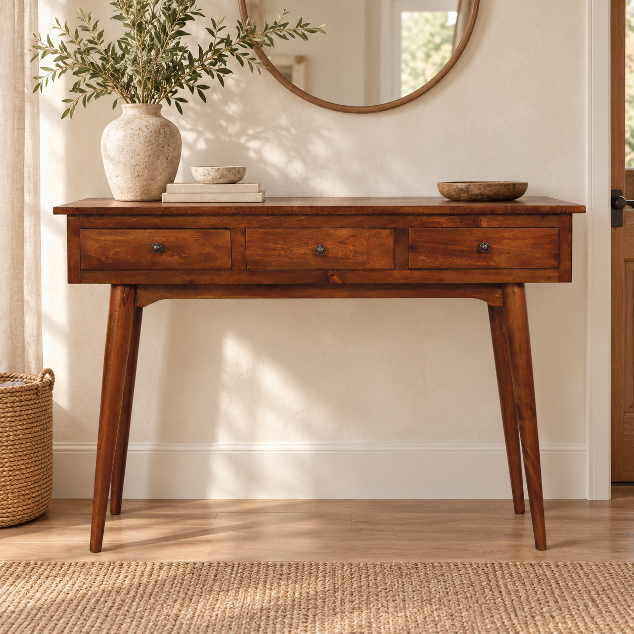 Forma Large Three-Drawer Console — Chestnut Forma Large Three-Drawer Console — Chestnut — styled interior