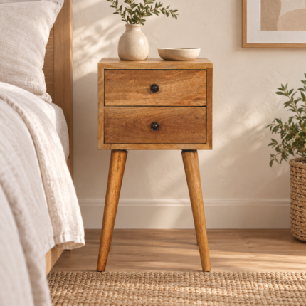 Forma Petite Two-Drawer Bedside — Natural — styled interior