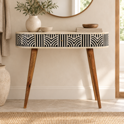 Edda Bone Inlay Console Table — Natural — styled interior