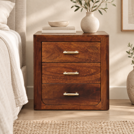 Luca Bedside — Chestnut — styled interior