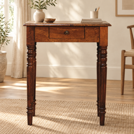 Forma Turned Leg Writing Desk — Chestnut — styled interior