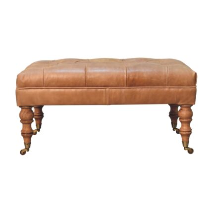 Forma Buffalo Tan Leather Ottoman with Castor Legs — Light Walnut — product photograph