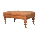 Forma Buffalo Tan Leather Ottoman with Castor Legs — Light Walnut — product photograph