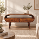 Forma Circular Media Unit — Chestnut — styled interior