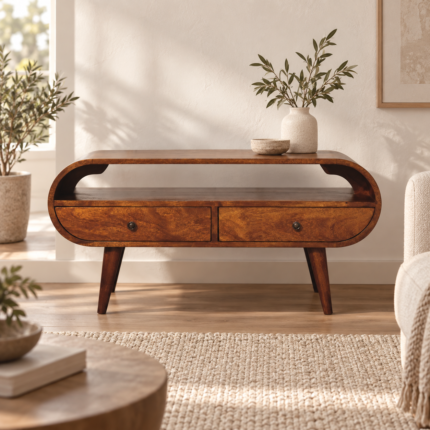 Forma Circular Media Unit — Chestnut — styled interior