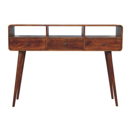Lina Triple Curved Console Table — Chestnut — product photograph