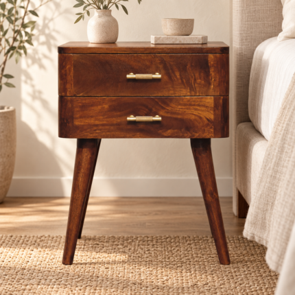 Nord T-Bar Bedside — Chestnut — styled interior