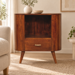 Cortez T-bar Open Slot Cabinet — Chestnut — styled interior