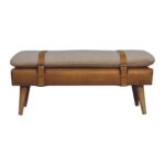 Forma Bouclé Buffalo Hide Tan Leather Bench — Natural — product photograph