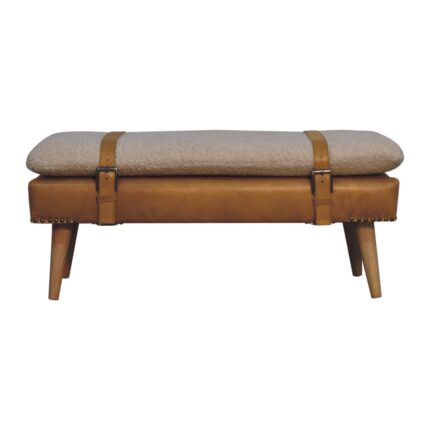 Forma Bouclé Buffalo Hide Tan Leather Bench — Natural — product photograph