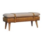 Forma Bouclé Buffalo Hide Tan Leather Bench — Natural — product photograph