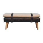 Forma Bouclé Buffalo Hide Black Leather Bench — Natural — product photograph