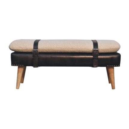 Forma Bouclé Buffalo Hide Black Leather Bench — Natural — product photograph