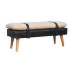 Forma Bouclé Buffalo Hide Black Leather Bench — Natural — product photograph