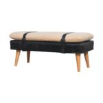 Forma Bouclé Buffalo Hide Black Leather Bench — Natural — product photograph