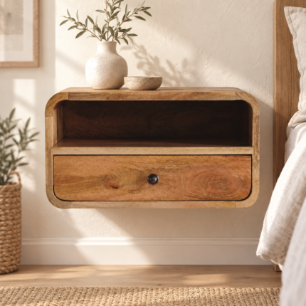 Lina Large Curve Upper Slot Floating Bedside — Natural — styled interior