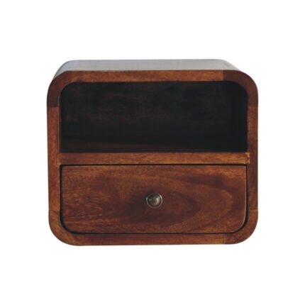 Lina Petite Wall-Mounted Curved Bedside with Open Slot — Chestnut — product photograph