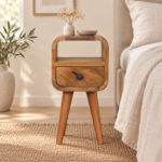 Lina Petite Curve Open Slot Bedside — Natural — styled interior