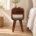 Lina Petite Curve Lower Bedside — Chestnut — styled interior