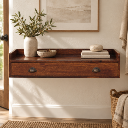 Berg Wall-Mounted Console Shelf — Chestnut — styled interior