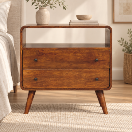 Lina Curved Charm Chest — Chestnut — styled interior