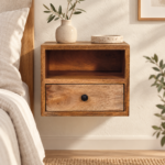 Solis One-Drawer Wall-Mounted Bedside — Natural — styled interior