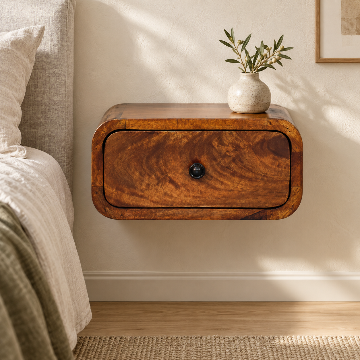 Avora Floating Bedside — Chestnut Avora Floating Bedside — Chestnut — styled interior