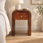 Darcy Petite Bedside with Curved Edges — Chestnut — styled interior