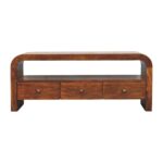 Darcy Three-Drawer Open Shelf Media unit — Chestnut — product photograph