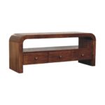 Darcy Three-Drawer Open Shelf Media unit — Chestnut — product photograph