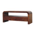 Darcy Three-Drawer Open Shelf Media unit — Chestnut — product photograph