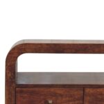 Darcy Three-Drawer Open Shelf Media unit — Chestnut — product photograph