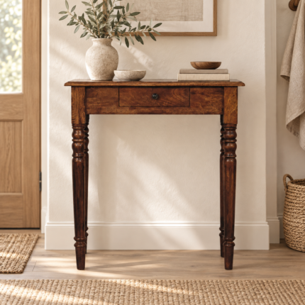 Forma Turned Legs One-Drawer Console — Chestnut — styled interior