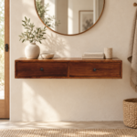 Lunar Two-Drawer Wall-Mounted Console — Chestnut · 88 × 15 cm — styled interior