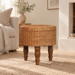 Regna Round Woven Stool — styled interior