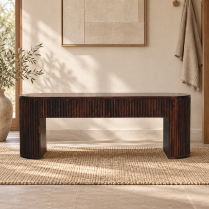 Forma Fluted Bench — Velvet Mocha — styled interior