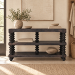 Spindle Shelf Console — Carbon Ash — styled interior