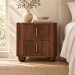 Marlow Fluted Bedside — California Walnut — styled interior