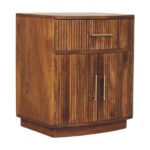 Lina Solid Wood Curved Ribbed Bedside with Drawer — Amber Oak — product photograph