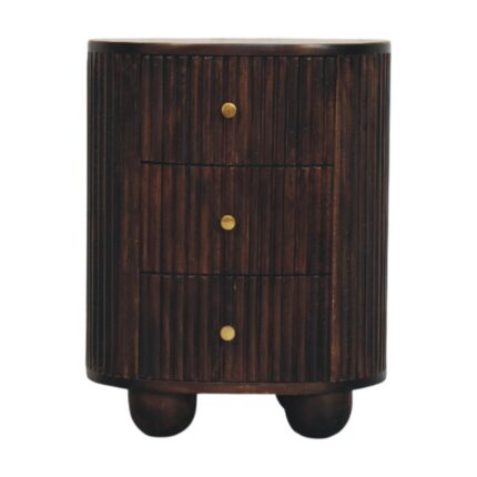 Lina Curved Fluted Three-Drawer Bedside — Velvet Mocha — product photograph