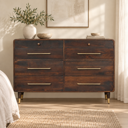 Valen Six-Drawer Chest — Velvet Mocha — styled interior