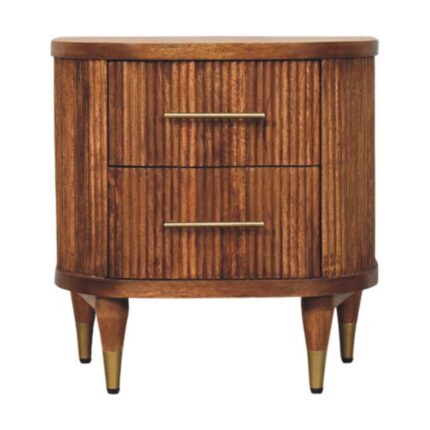 Forma Ribbed Bedside with Brass Accents — Amber Oak — product photograph